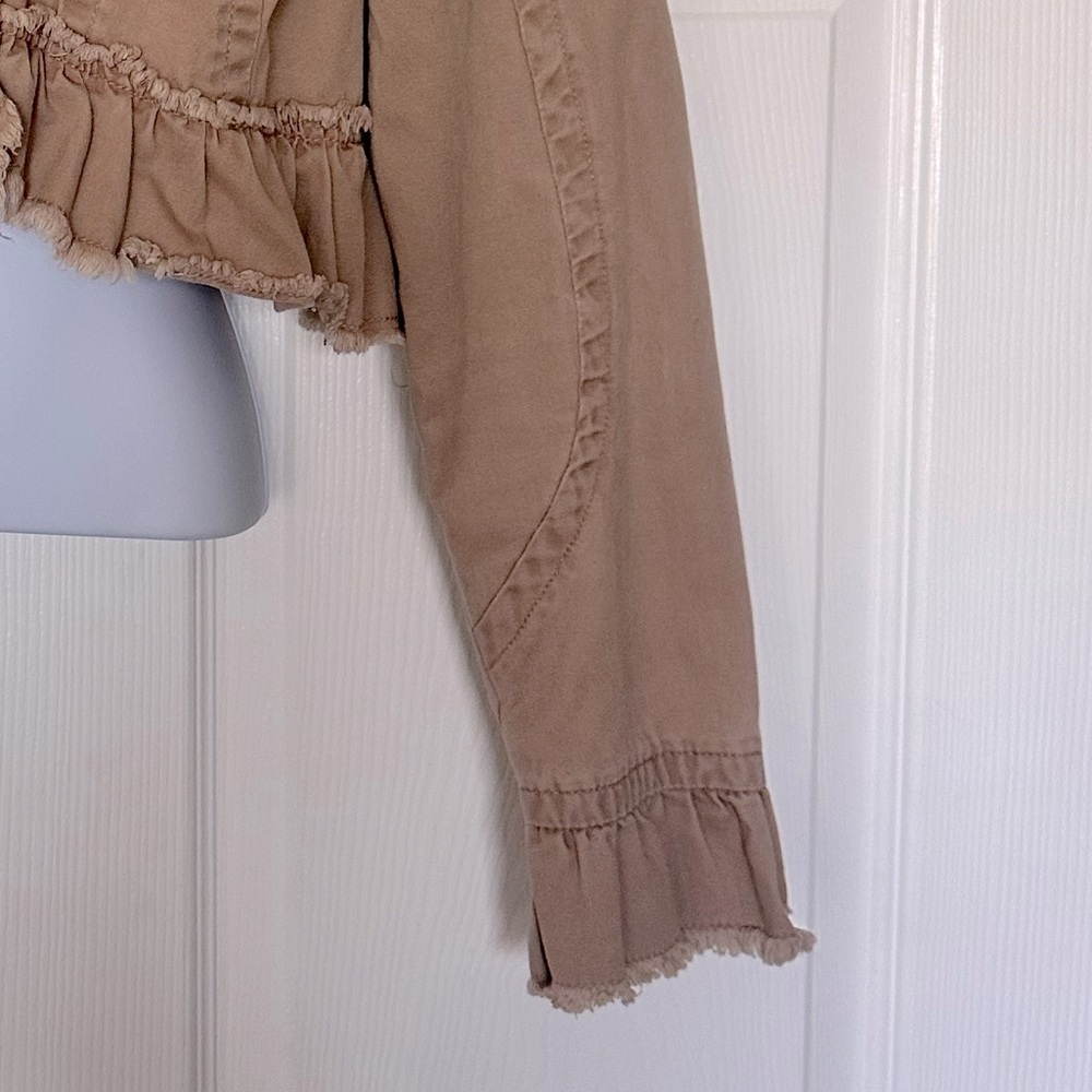 Mixit Tan Cropped Jacket Blazer Ruffles - Picture 6 of 7